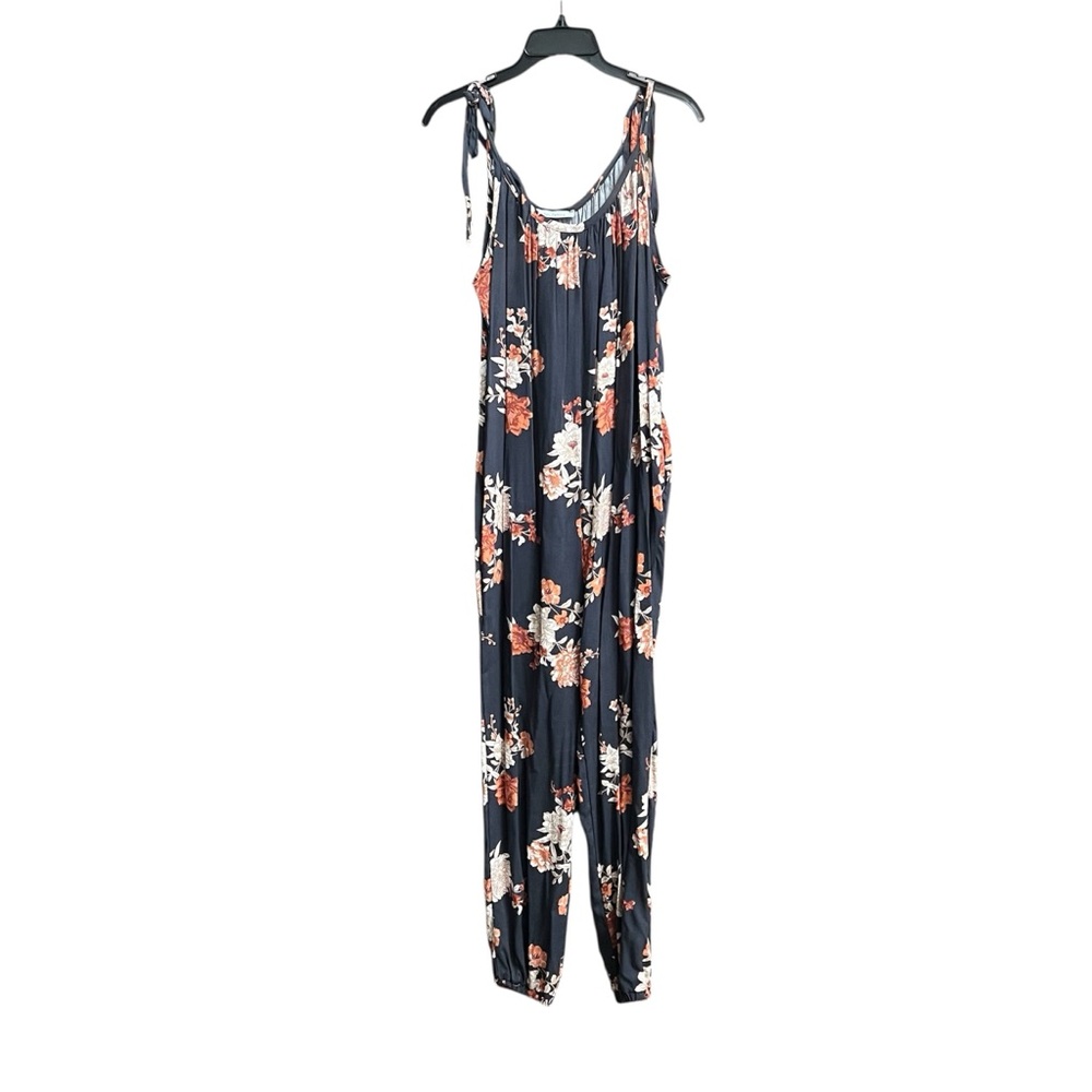 Ces Femme Black and Orange Floral Jumpsuit size M with adjustable shoulder ties